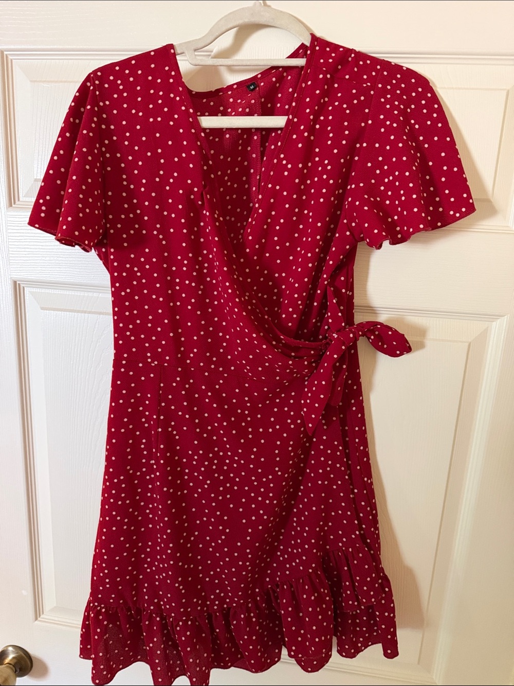 Red Polka Dot Wrap Dress with Tie Waist